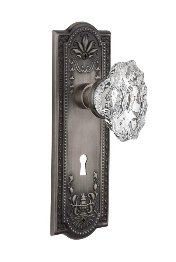 Nostalgic 713782: Meadows Backplate w/Chateau Knob Single Dummy Door Set - Antique Pewter