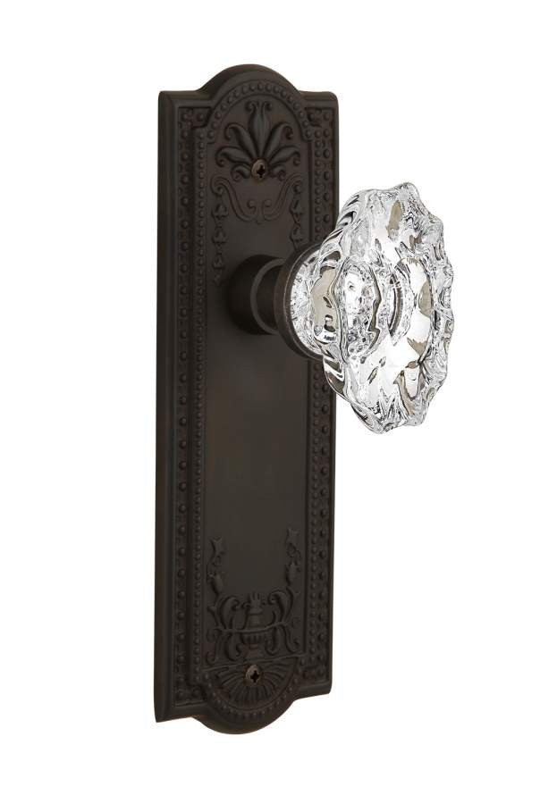 Nostalgic 713636: Meadows Backplate w/Chateau Knob Passage Door Set - Oil-Rubbed Bronze