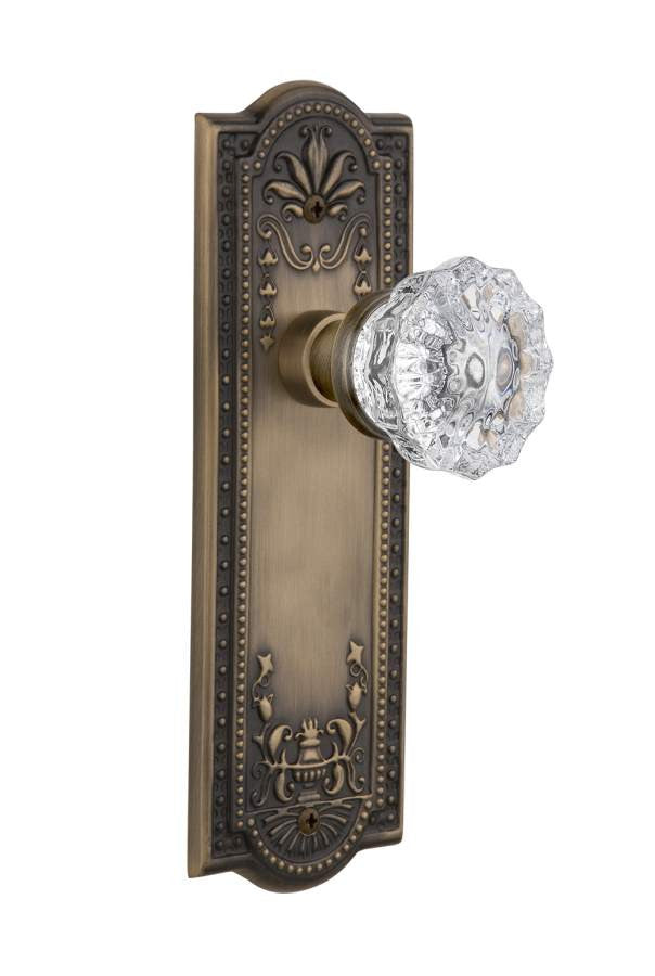 Nostalgic 701831: Meadows Backplate w/Clear Crystal Glass Knob Single Dummy Door Set - Antique Brass