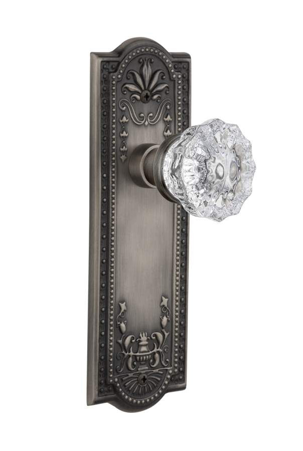 Nostalgic 704304: Meadows Backplate w/Clear Crystal Glass Knob Privacy Door Set - Antique Pewter