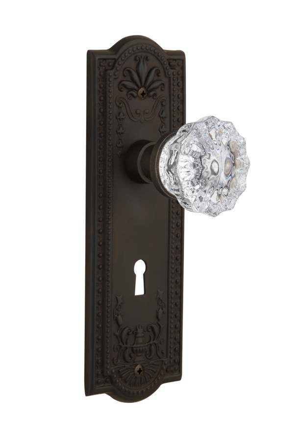 Nostalgic 704315: Meadows Backplate w/Clear Crystal Glass Knob Passage Door Set - Oil-Rubbed Bronze