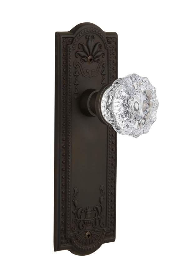 Nostalgic 704307: Meadows Backplate w/Clear Crystal Glass Knob Passage Door Set - Oil-Rubbed Bronze