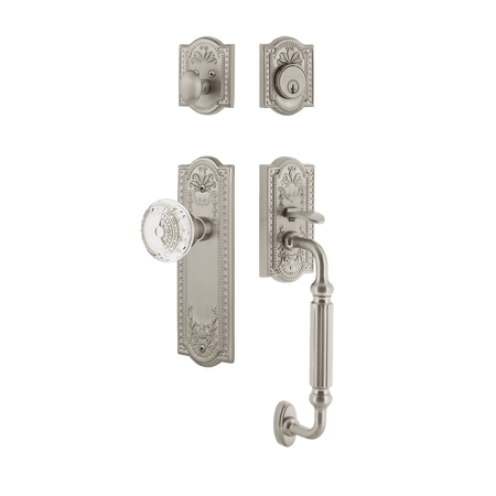 Nostalgic 755829: Entry Lockset w/Meadows Backplate, F-Grip Exterior Handle and Meadows Knob - Satin Nickel