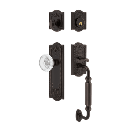 Nostalgic 755840: Entry Lockset w/Meadows Backplate, F-Grip Exterior Handle and Meadows Knob - Timeless Bronze