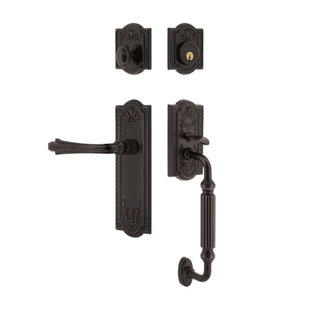 Nostalgic 770393: Entry Lockset w/Meadows Backplate, F-Grip Exterior Handle and Fleur Interior Lever - Timeless Bronze
