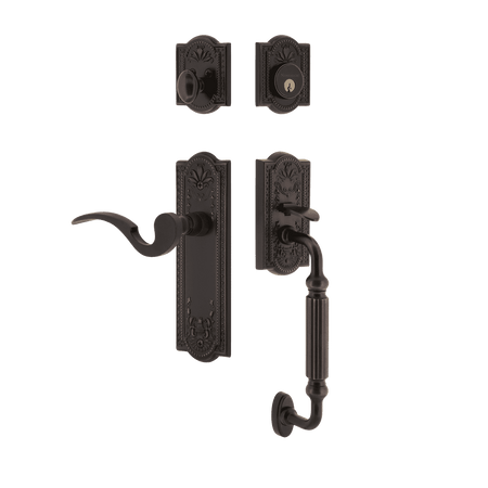 Nostalgic 770446: Entry Lockset w/Meadows Backplate, F-Grip Exterior Handle and Manor Interior Lever - Timeless Bronze