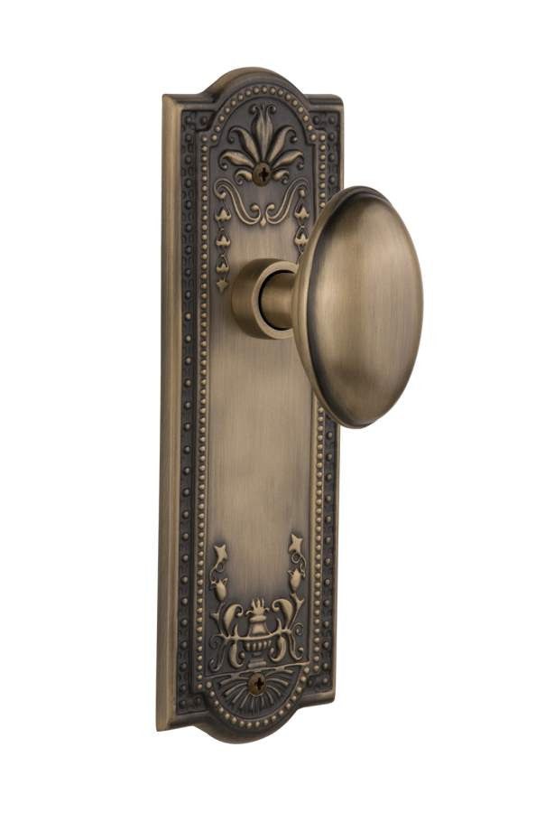 Nostalgic 704342: Meadows Backplate w/Homestead Knob Single Dummy Door Set - Antique Brass