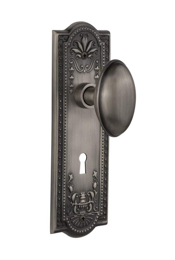 Nostalgic 704363: Meadows Backplate w/Homestead Knob Single Dummy Door Set - Antique Pewter