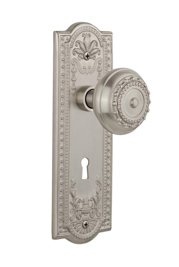 Nostalgic 701812: Meadows Backplate w/Meadows Knob Privacy Door Set - Satin Nickel