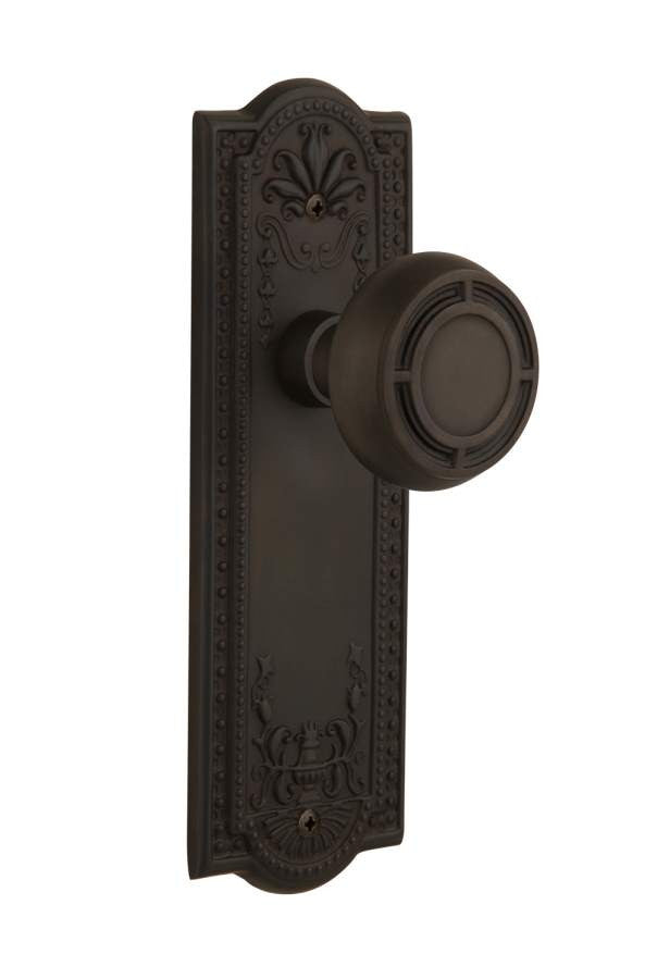 Nostalgic 716612: Meadows Backplate w/Mission Knob Passage Door Set - Oil-Rubbed Bronze