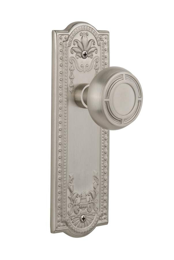 Nostalgic 716613: Meadows Backplate w/Mission Knob Passage Door Set - Satin Nickel