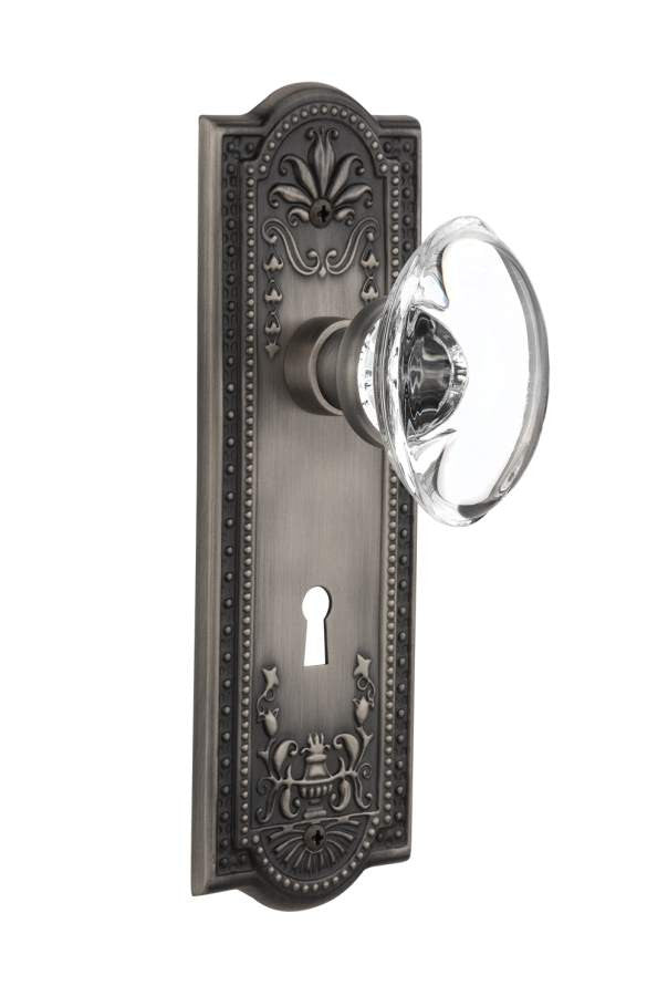 Nostalgic 711485: Meadows Backplate w/Oval Clear Glass Crystal Knob Single Dummy Door Set - Antique Pewter