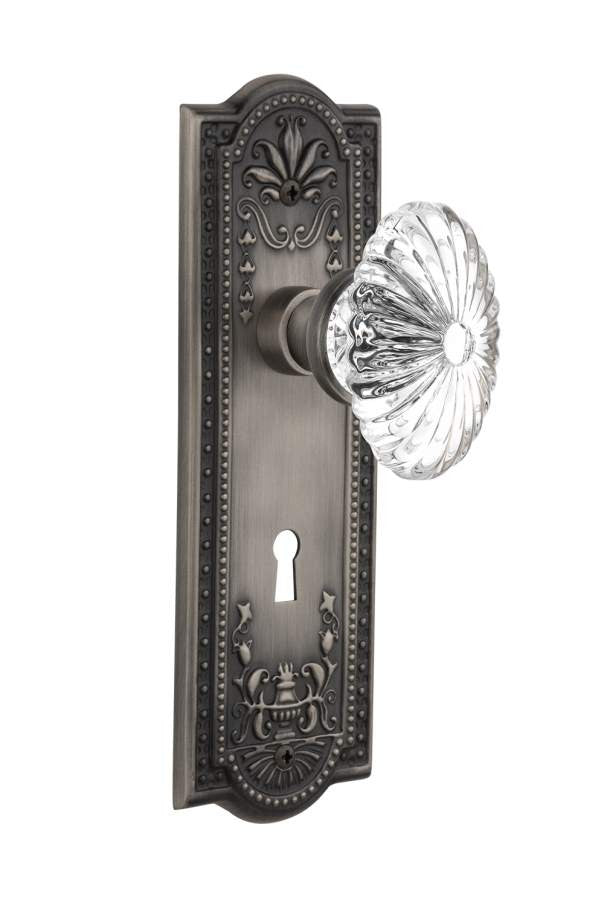 Nostalgic 712117: Meadows Backplate w/Oval Fluted Clear Glass Crystal Knob Privacy Door Set - Antique Pewter