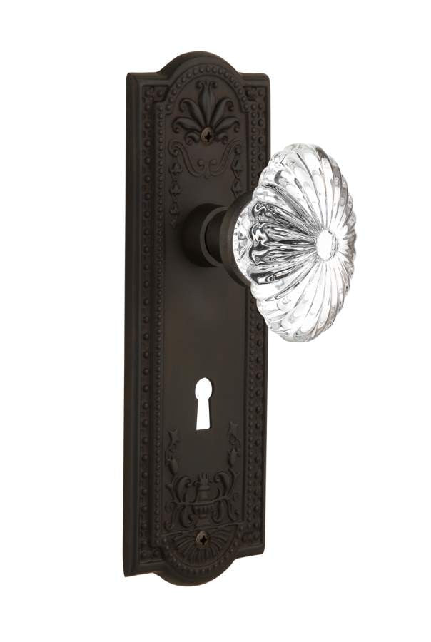 Nostalgic 711831: Meadows Backplate w/Oval Fluted Clear Glass Crystal Knob Passage Door Set - Oil-Rubbed Bronze