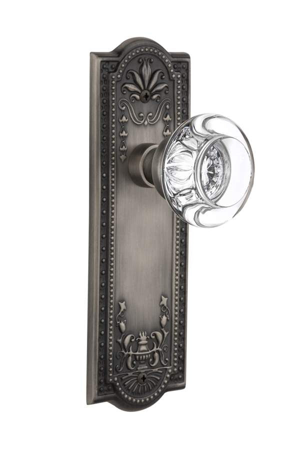 Nostalgic 712311: Meadows Backplate w/Round Clear Glass Crystal Knob Single Dummy Door Set - Antique Pewter