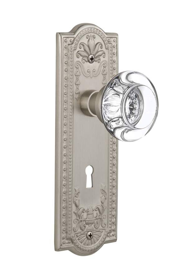Nostalgic 712610: Mortise Meadows Plate Round Clear Crystal Knob - Satin Nickel