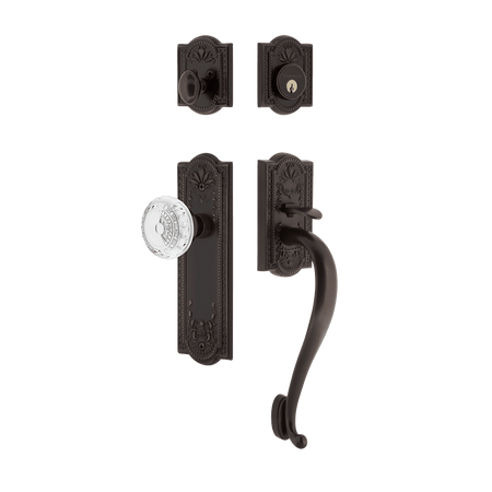 Nostalgic 755844: Entry Lockset w/Meadows Backplate, S-Grip Exterior Handle and Meadows Knob - Timeless Bronze