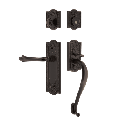 Nostalgic 768928: Entry Lockset w/Meadows Backplate, S-Grip Exterior Handle and Fleur Interior Lever - Timeless Bronze