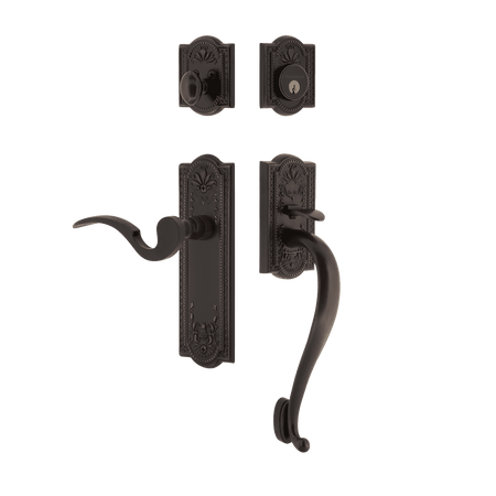 Nostalgic 770433: Entry Lockset w/Meadows Backplate, S-Grip Exterior Handle and Manor Interior Lever - Timeless Bronze