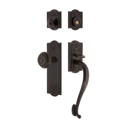 Nostalgic 727735: Entry Lockset w/Meadows Backplate, S-Grip Exterior Handle and Meadows Knob - Timeless Bronze