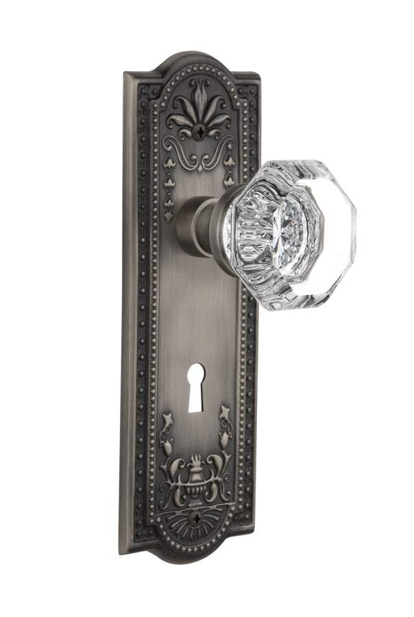 Nostalgic 704393: Meadows Backplate w/Waldorf Knob Privacy Door Set - Antique Pewter