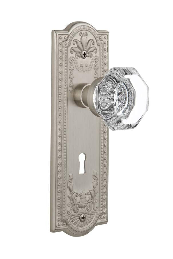 Nostalgic 704394: Meadows Backplate w/Waldorf Knob Privacy Door Set - Satin Nickel