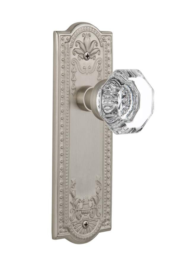 Nostalgic 704370: Meadows Backplate w/Waldorf Knob Privacy Door Set - Satin Nickel
