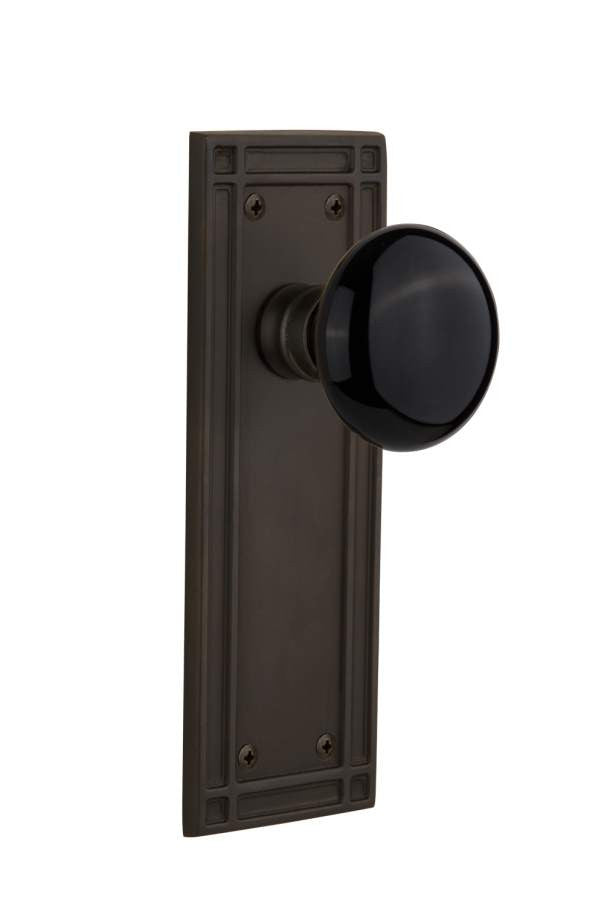Nostalgic 716224: Mission Backplate w/Black Porcelain Knob Privacy Door Set - Oil-Rubbed Bronze