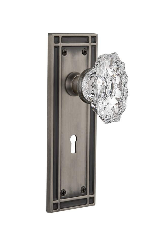 Nostalgic 713806: Mission Backplate w/Chateau Knob Single Dummy Door Set - Antique Pewter
