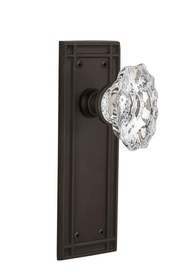 Nostalgic 713668: Mission Backplate w/Chateau Knob Passage Door Set - Oil-Rubbed Bronze