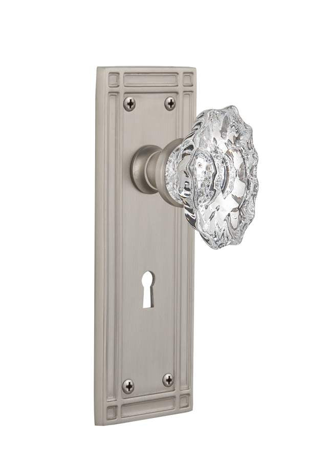 Nostalgic 714006: Mission Backplate w/Chateau Knob Privacy Door Set - Satin Nickel