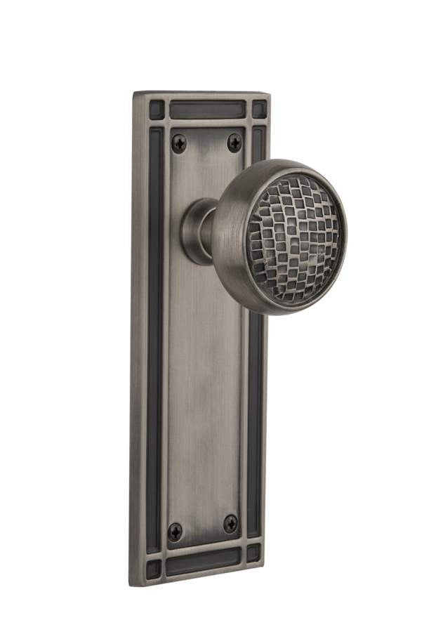 Nostalgic 715991: Mission Backplate w/Craftsman Knob Single Dummy Door Set - Antique Pewter