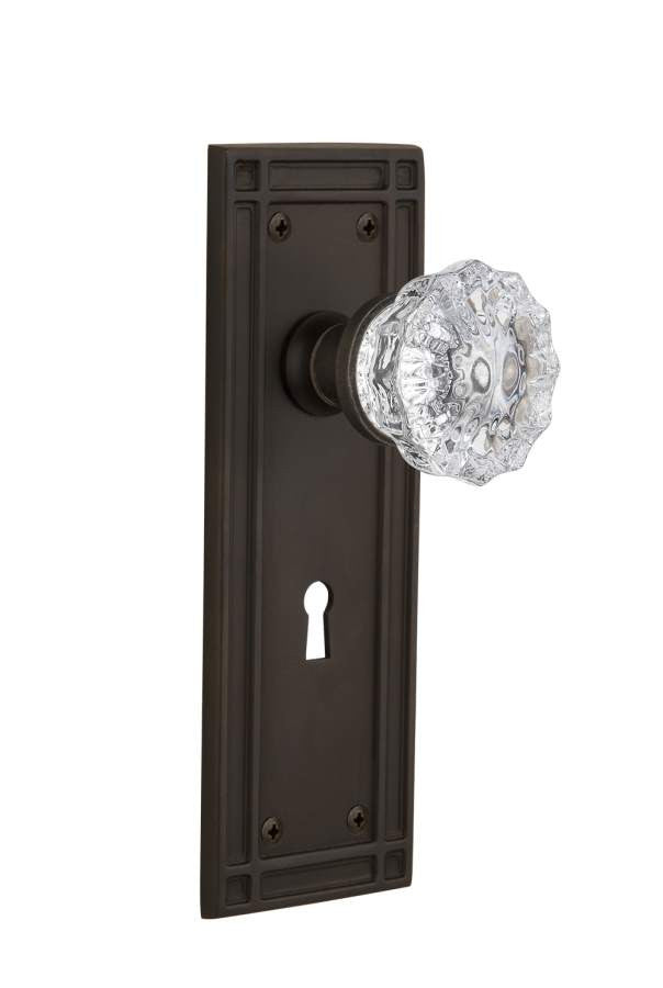 Nostalgic 716000: Mission Backplate w/Clear Crystal Glass Knob Single Dummy Door Set - Oil-Rubbed Bronze