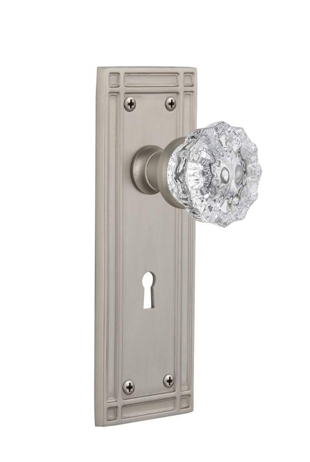 Nostalgic 716321: Mortise Mission Plate with Crystal Knob and Keyhole - Satin Nickel