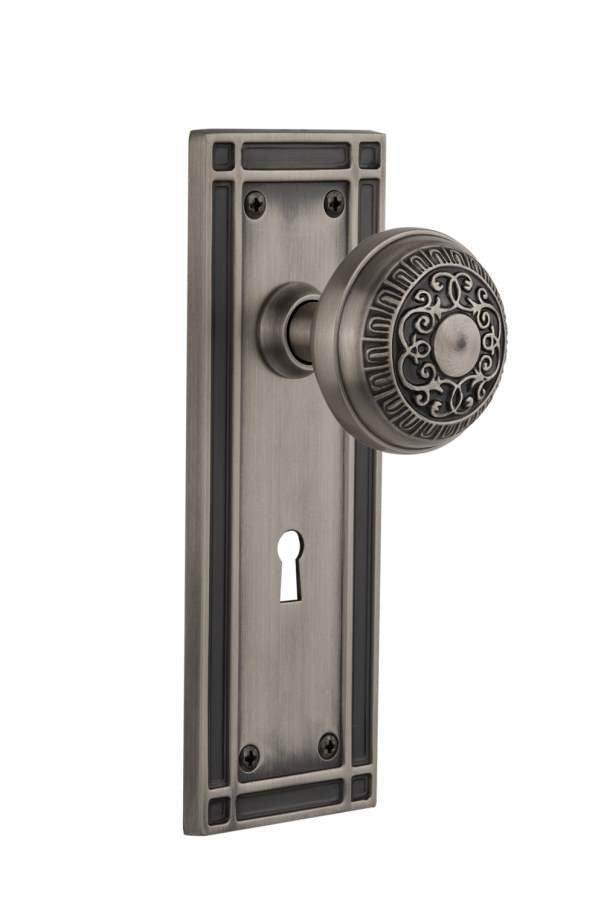 Nostalgic 716259: Mission Backplate w/Egg & Dart Knob Privacy Door Set - Antique Pewter