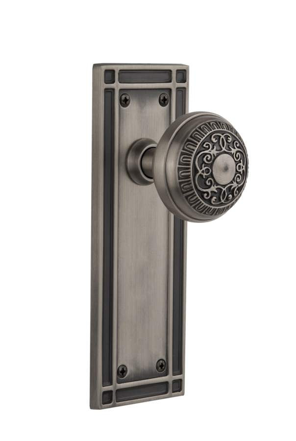 Nostalgic 715939: Mission Backplate w/Egg & Dart Knob Single Dummy Door Set - Antique Pewter
