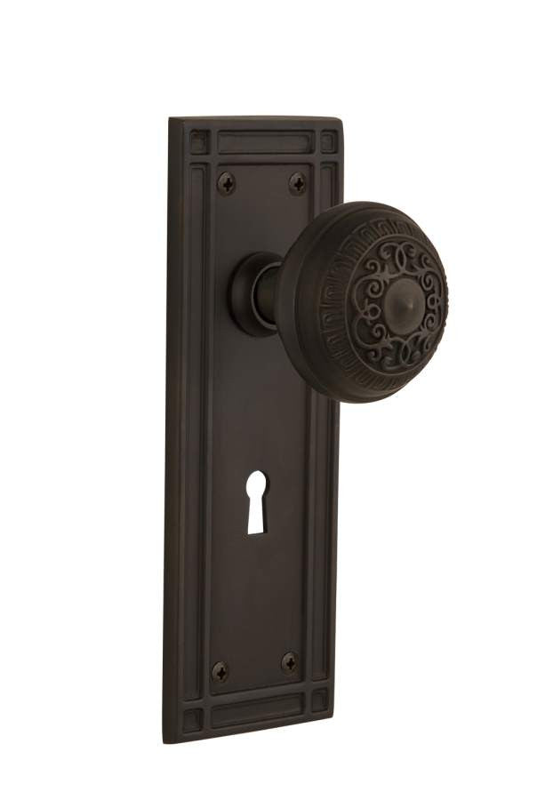 Nostalgic 716260: Mission Backplate w/Egg & Dart Knob Privacy Door Set - Oil-Rubbed Bronze