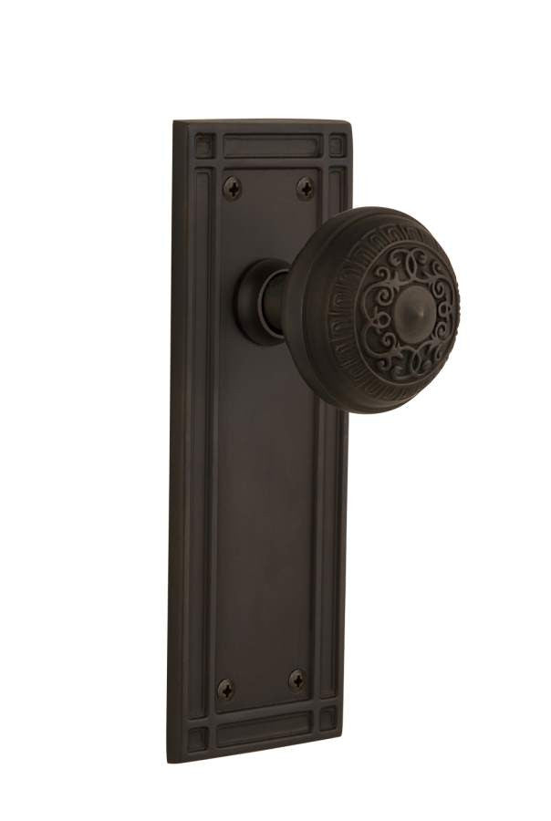 Nostalgic 715812: Mission Backplate w/Egg & Dart Knob Passage Door Set - Oil-Rubbed Bronze