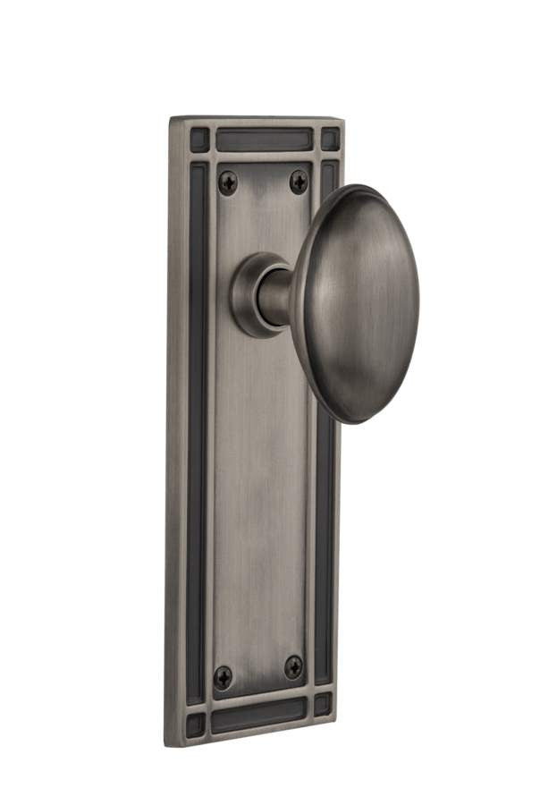 Nostalgic 715943: Mission Backplate w/Homestead Knob Single Dummy Door Set - Antique Pewter