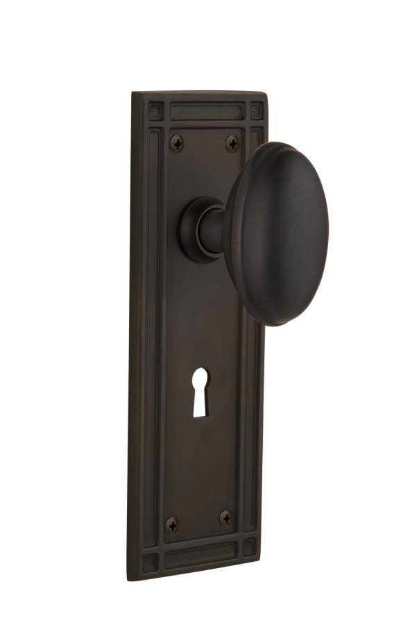 Nostalgic 716264: Mission Backplate w/Homestead Knob Privacy Door Set - Oil-Rubbed Bronze