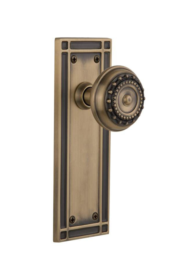 Nostalgic 715946: Mission Backplate w/Meadows Knob Single Dummy Door Set - Antique Brass