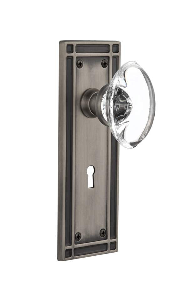 Nostalgic 716359: Mortise Mission Plate w/ Oval Clear Crystal Knob - Antique Pewter