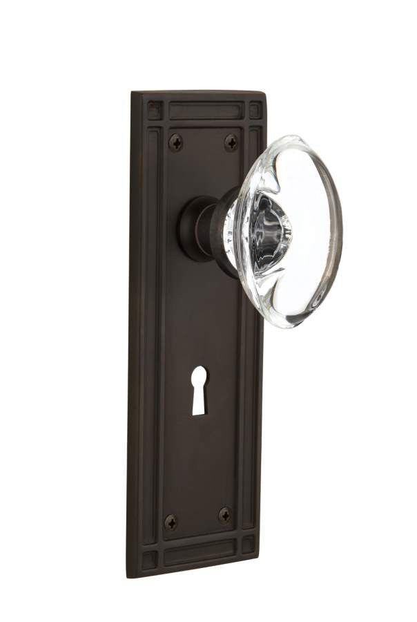 Nostalgic 716360: Mortise Mission Plate Oval Clear Crystal Knob - Oil Rubbed Bronze
