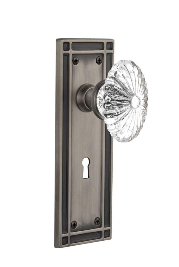 Nostalgic 716363: Mortise Mission Plate w/ Oval Fluted Crystal Knob - Antique Pewter