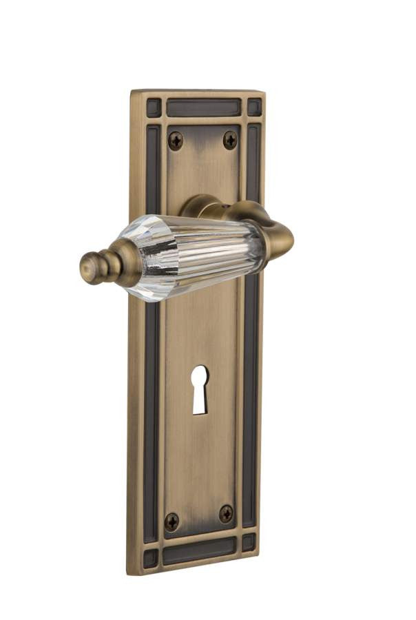 Nostalgic 714156: Mission Backplate w/Parlour Lever Passage Door Set - Antique Brass