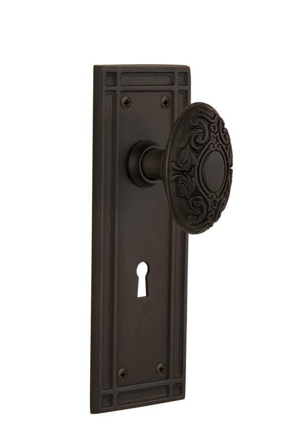 Nostalgic 716276: Mission Backplate w/Victorian Knob Privacy Door Set - Oil-Rubbed Bronze