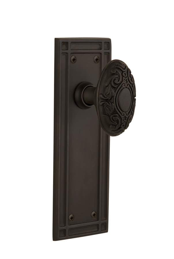 Nostalgic 715956: Mission Backplate w/Victorian Knob Single Dummy Door Set - Oil-Rubbed Bronze