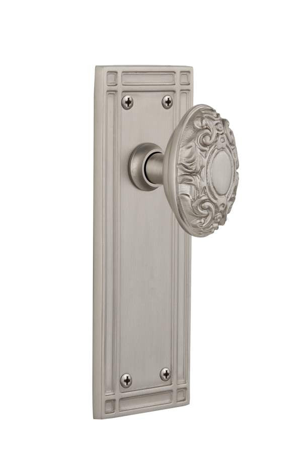 Nostalgic 715957: Mission Backplate w/Victorian Knob Single Dummy Door Set - Satin Nickel