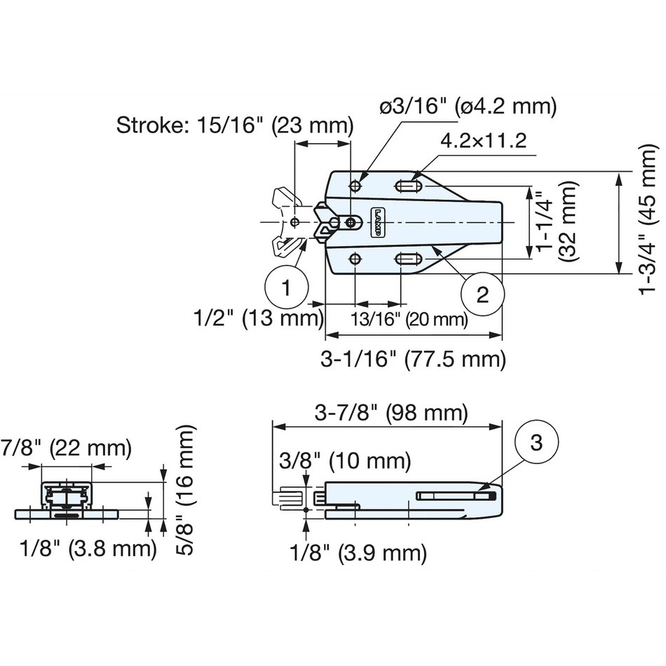 Sugatsune MLC-100WT: Non-Magnetic Touch Cabinet Latch - White