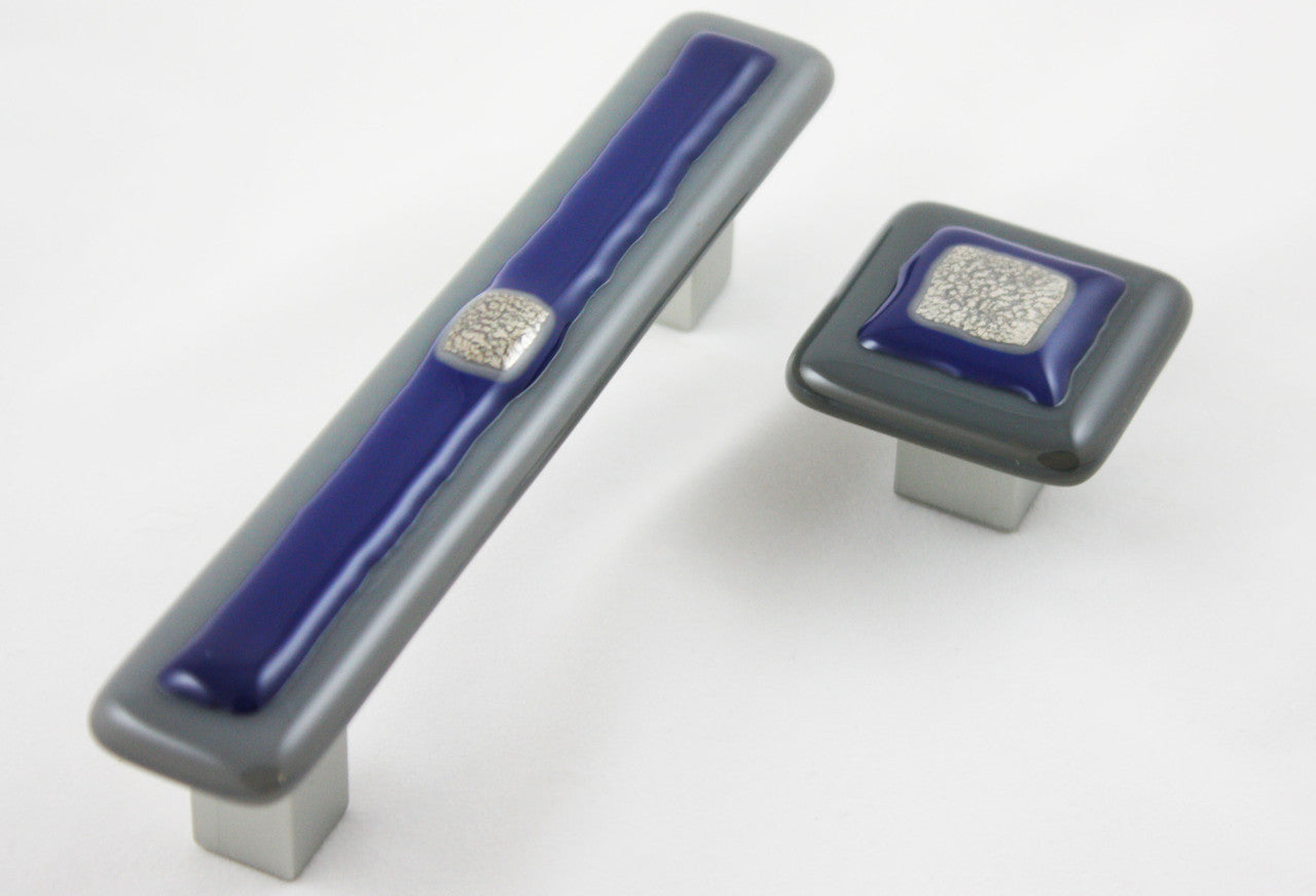 Grace White MR4: 4" cc Mariner 4 Cabinet Pull - Blue/Silver/Grey